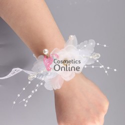 Bratara eleganta de mana BRM035 Argintie cu perle si frunzulite 